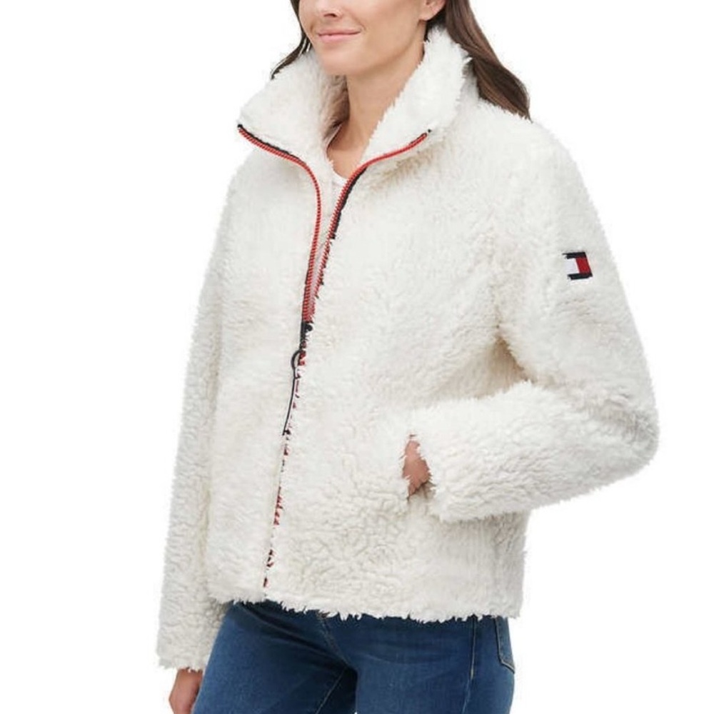 Tommy Hilfiger Ladies White Full Zip Sherpa Jacket Size Large